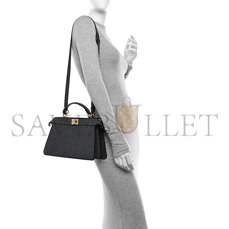 FENDI MELANGE FLANNEL SATIN THREADED EDGE MEDIUM PEEKABOO I SEE U EAST WEST SATCHEL GRIGIO BOIS DE ROSE (29*19*11cm) 